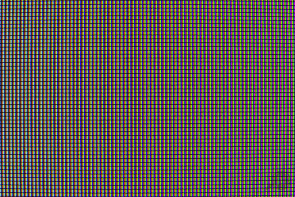 Stark vergröĂertes Pixelraster eines Bildschirms.