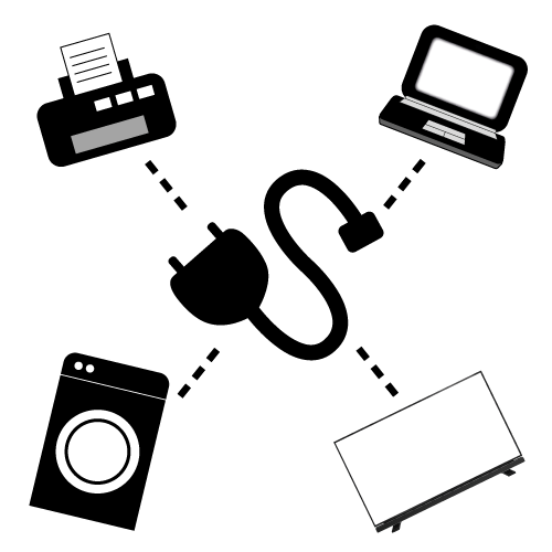 bild zum stromverbrauch durch tv, drucker, laptop und waschmaschine