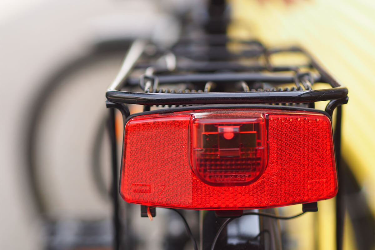 Ein Fahrradrücklicht, gut geeignet als Versteck für einen GPS-Tracker